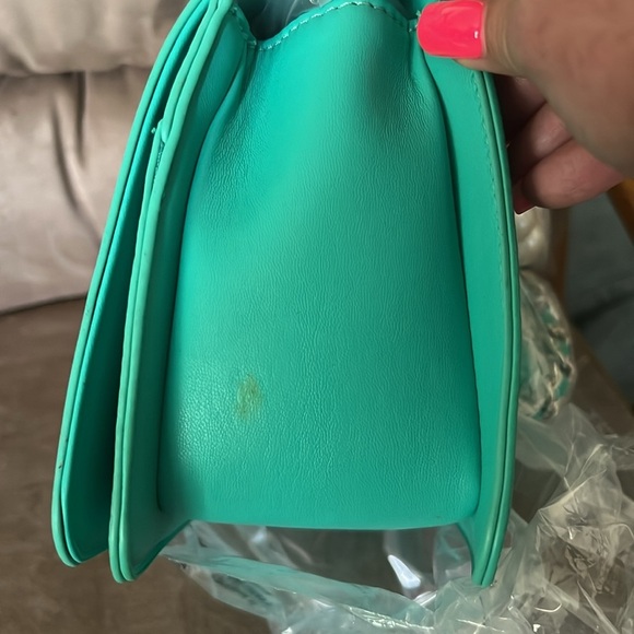 Badgley Mischka Quilted Crossbody Bag with Pearl Chain – Teal/Green - Picture 3 of 3